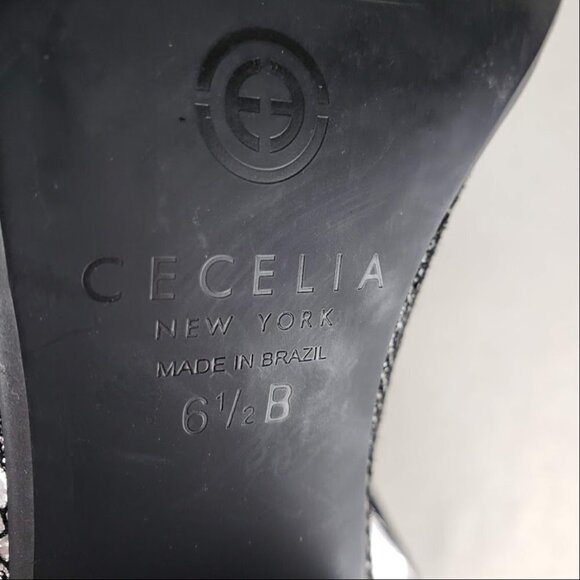 Cecelia New York Lilly Pumps Silver Metallic Snake Rosette Block Heel Size 6.5 - Picture 8 of 9
